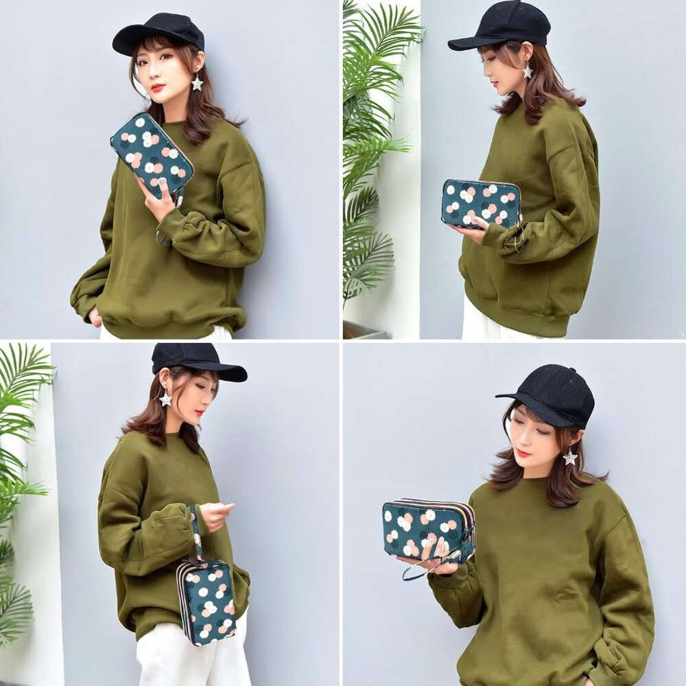 Large Capacity Wristlet Wallet - Women Printed Nylon Waterproof Handbag Clutch P - Picture 5 of 6